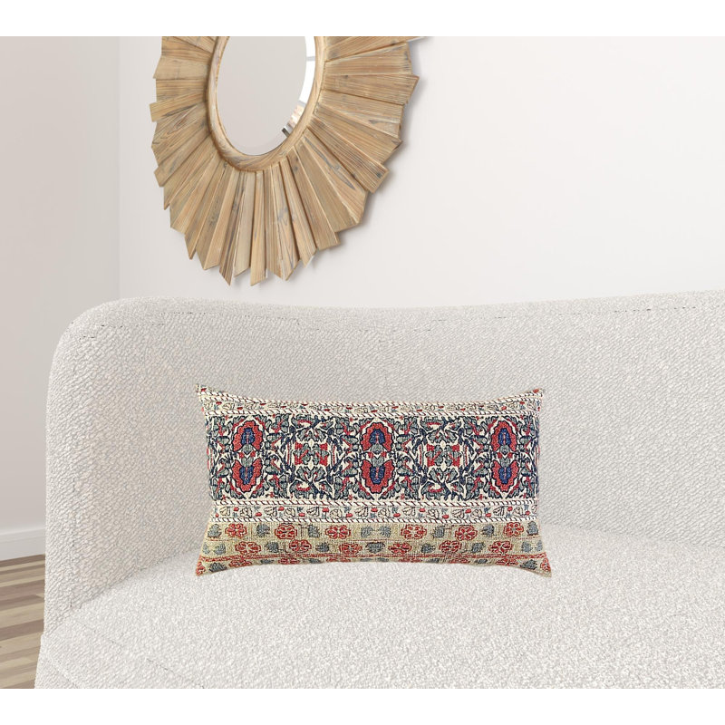 Coussin lombaire à motif rouge et beige