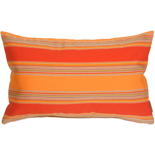 Sunbrella Fabric Bravada Salsa Red Orange Striped Indoor Outdoor Patio Garden Polyester Filled Lumbar Throw Pillow Pillow Decor