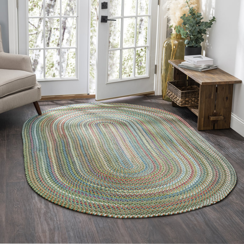 Orval Geometric Handmade Braided Area Rug, Oval 2' x 3', Green 