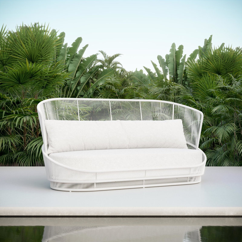 Palma 90.94" Wide Outdoor Reversible Patio Sofa with Cushions, Matte White Frame/Cloud Cushion