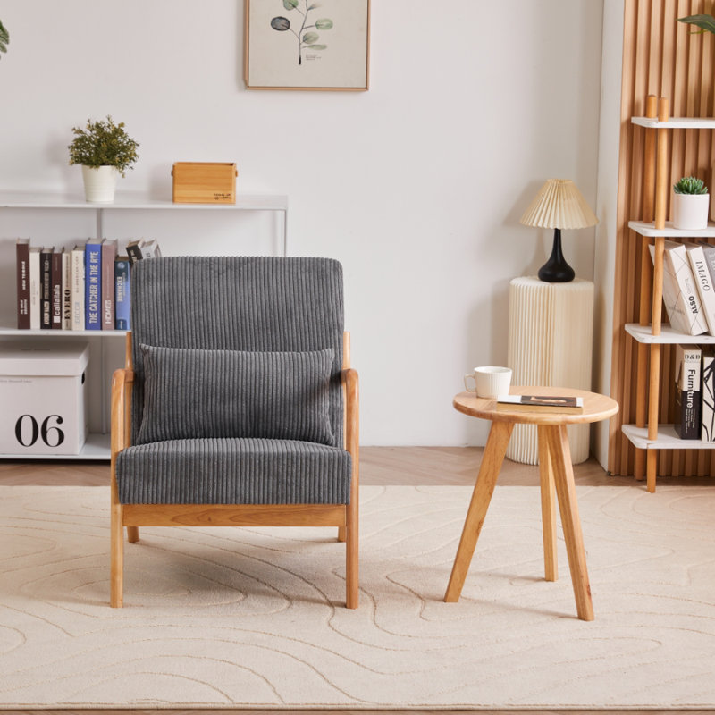 Mid-Century Modern Accent Chair with Durable Rubberwood, Antique Dark Gray, Natural