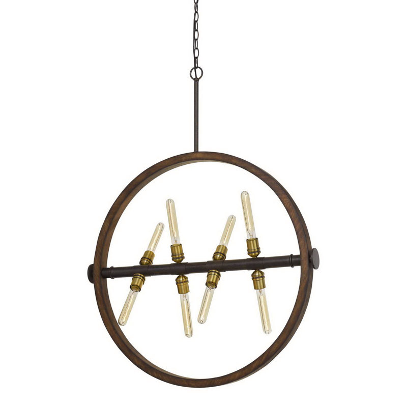 Lustre en bois et métal 8 lumières avec abat-jour en verre Teramo