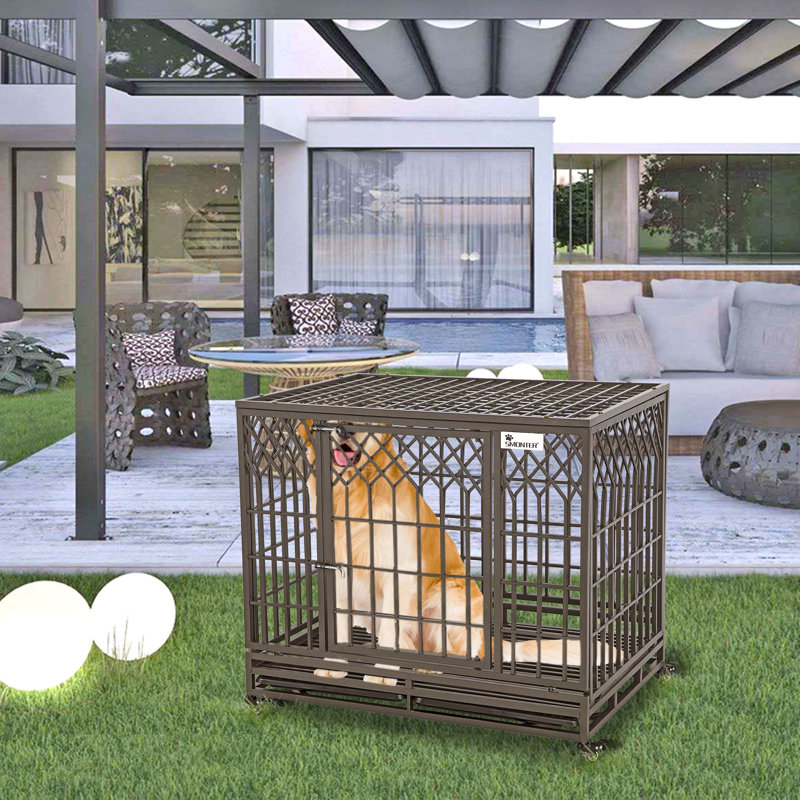 Gianina Pet Crate Heavy Duty Dog cage, 31.5" H x 37.5" W x 25.6" D, Brown