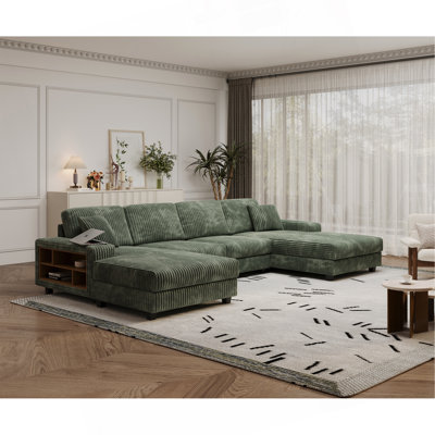 Canapé convertible combiné en forme de U, tissu velours côtelé, canapé moderne confortable de grande taille à 4 places, fauteuil double salon