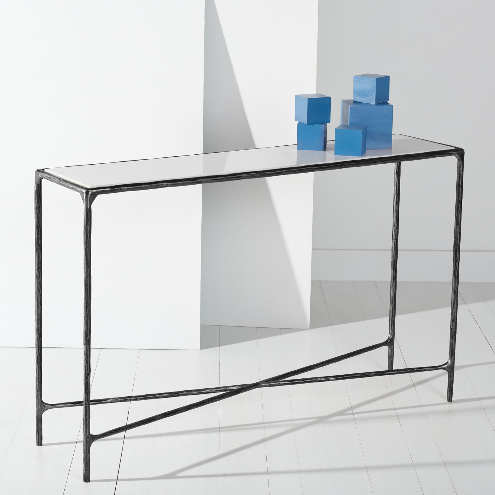 Evelynn 48'' Console Table, White Marble, Black