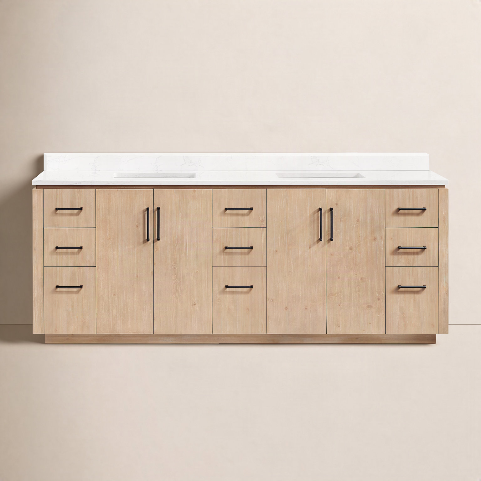 Cloverfield 84'' Double Bathroom Vanity, Fir Wood Brown, Matte Black