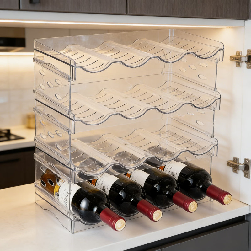 Stackable Bottle Storage Rack Organizer - 4-Tier Free-Standing Shelf Holds 16 Water Bottles, Wine & Drink Containers For Kitchen, Fridge, Pantry & Countertop