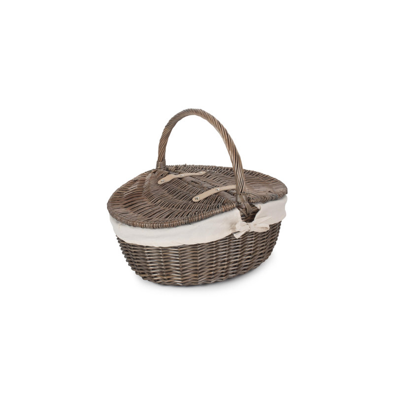 Wicker Picnic Hamper Basket with Lining, Antique Wash/White Lining