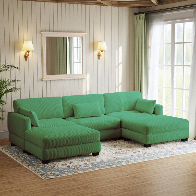Canapé modulaire en velours côtelé Maelina , Velours côtelé gris pâle, H 30,7 po x l 161,4 po x P 68,1 po