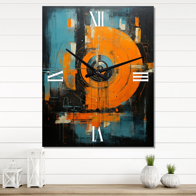 Interlude de jazz cocktail rétro orange et bleu - horloge murale moderne géométrique, H 32 po x l 16 po x P 1 po