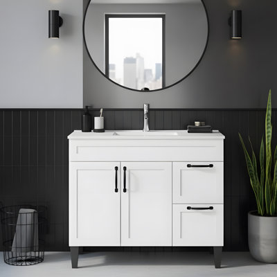 Meuble-lavabo autoportant de 39,8 po avec lavabo en céramique, 2 portes à fermeture douce et 2 tiroirs