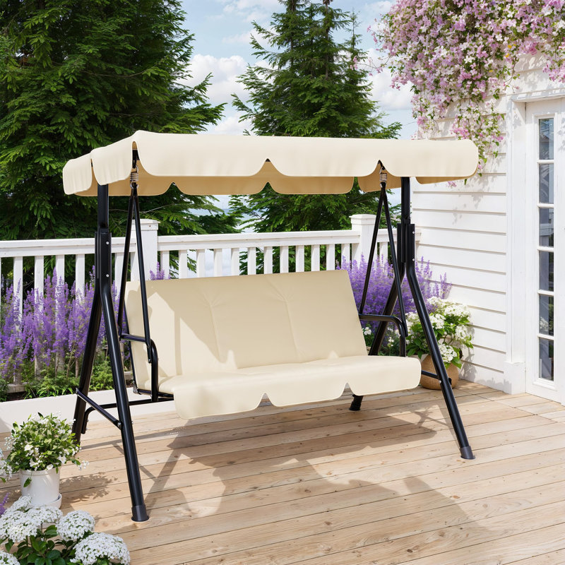 Balancelle 3 places avec support pour jardin, cour et piscine, Beige