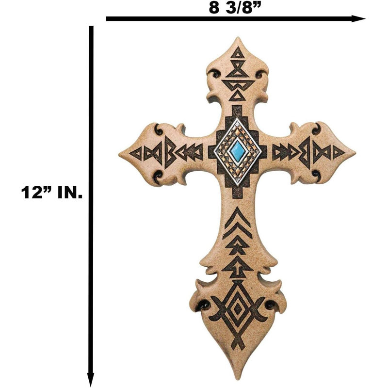 Figurine croix du sud-ouest rustique aztèque à motif de losanges turquoise et crème