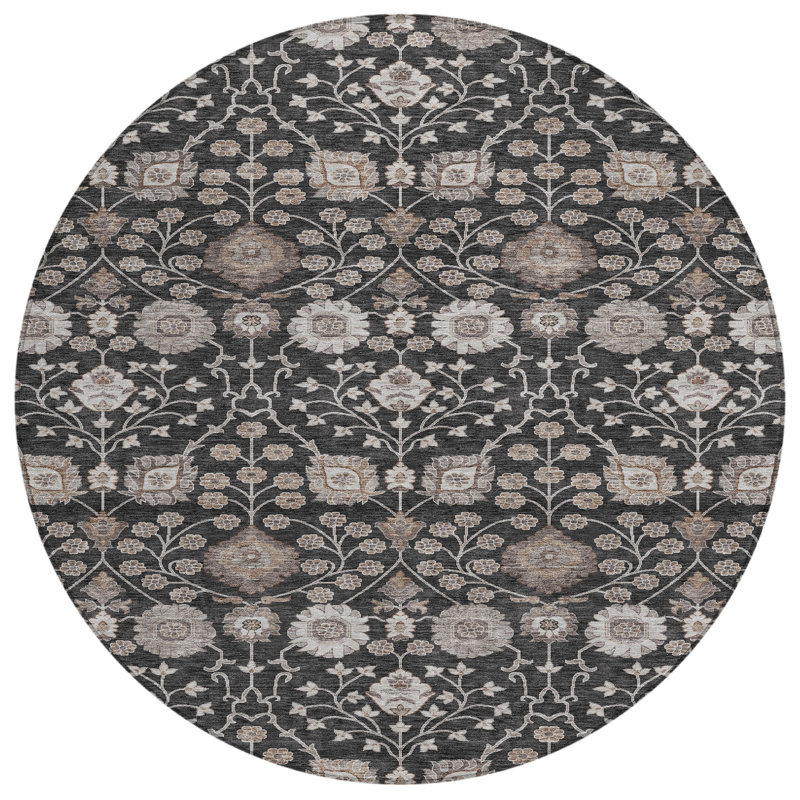 Machine Washable Indoor/Outdoor Cicel ACN1155 Black Rug, Round 8'