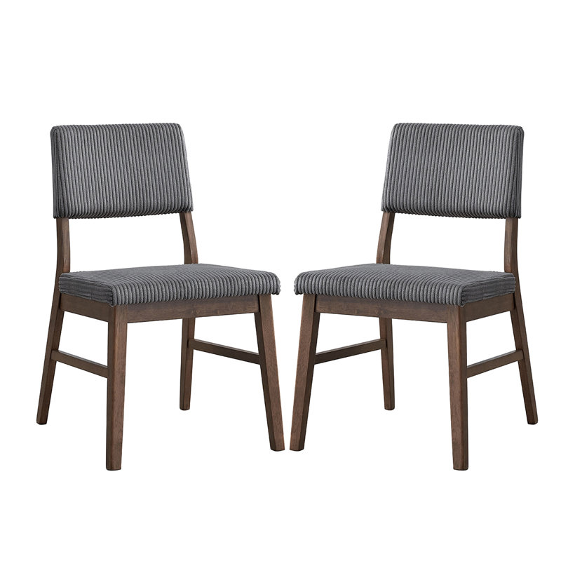 Ensemble de 2 chaises de salle à manger rembourrées en velours côtelé en noyer, Gris