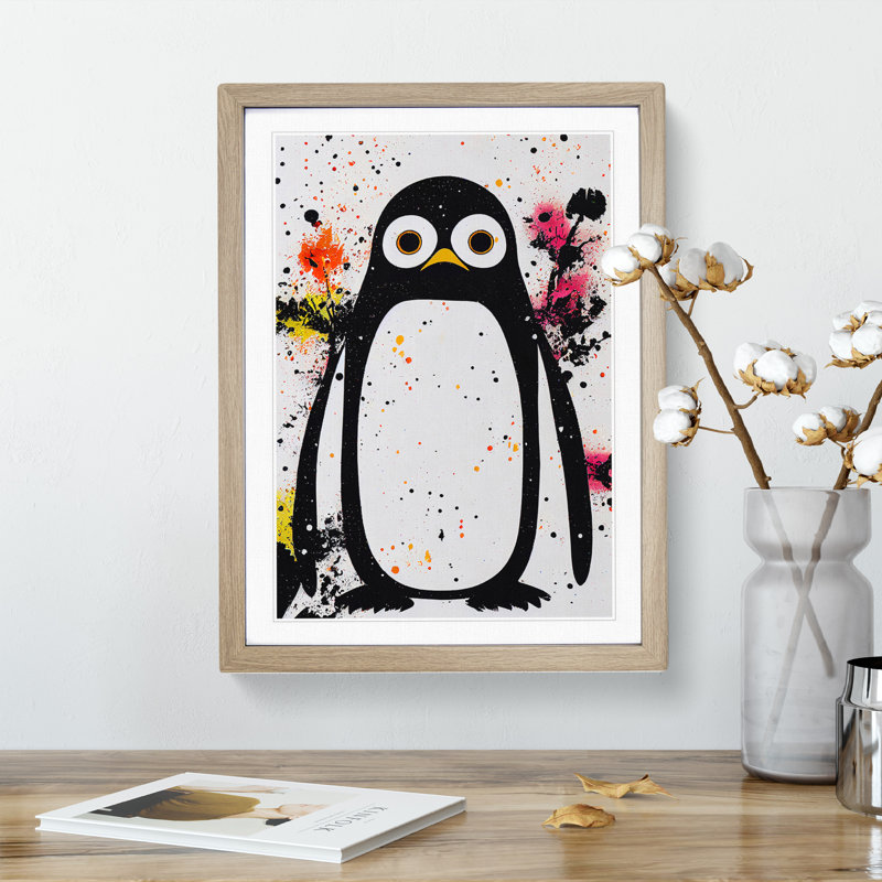Painted Penguin No.2 - Wall Art, Oak Framed, 46cm H x 34cm W x 2cm D