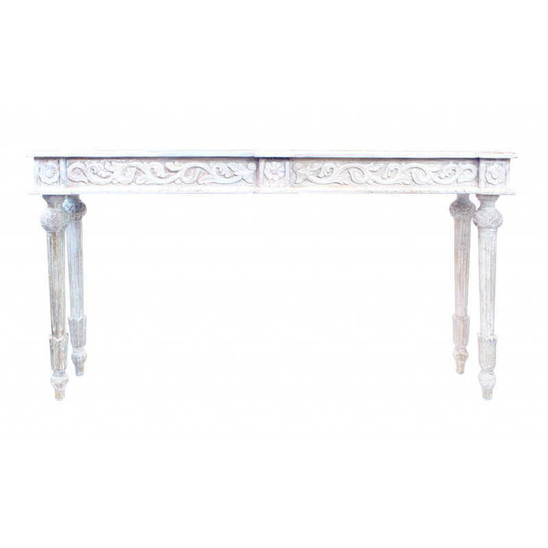 54" Solid Wood Distressed Console Table, Antique White