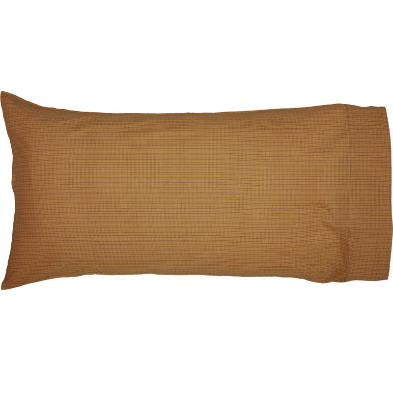 King Size Khaki Plaid Cotton Pillowcase Set with Appliqued Stars