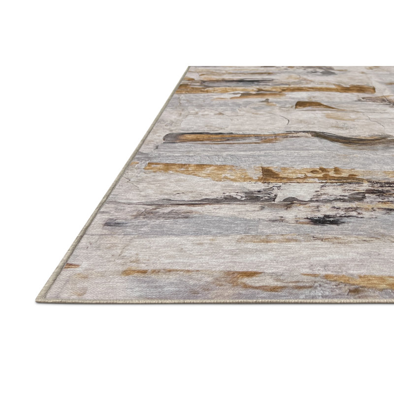 Tapis beige / brun en polyester tissé à la machine Hasanat, Carré 8 pi