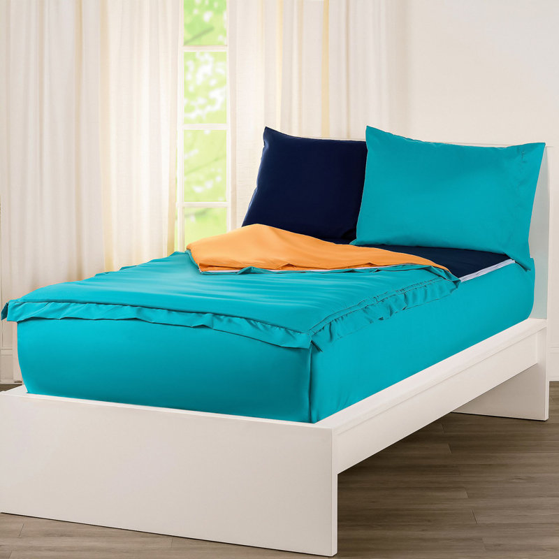  Bunkie Deluxe All-In-One Zipper Bedding Set, Full / Double, Turqouise/Orange