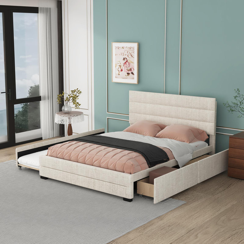 Lit avec rangement Zackerias, Beige