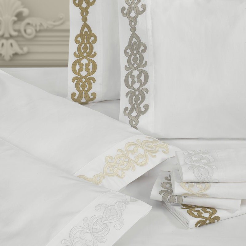 King Gold Cotton Embroidered Floral Pillow Cover Set