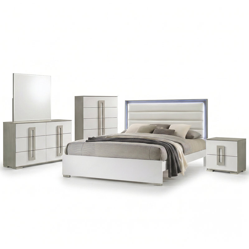 Kyrstyn complet 5 pièces, 5 Pcs: Bed, 2 Dressers, Nightstand, Mirror, Lit double