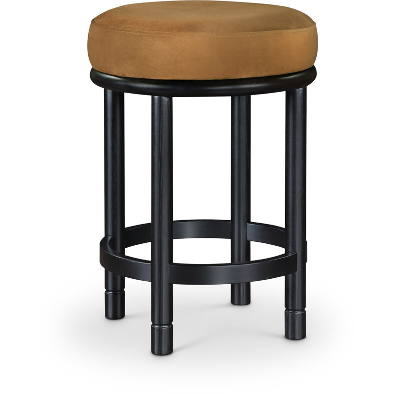 Tabouret de comptoir en velours Monette, Velours selle, Noir