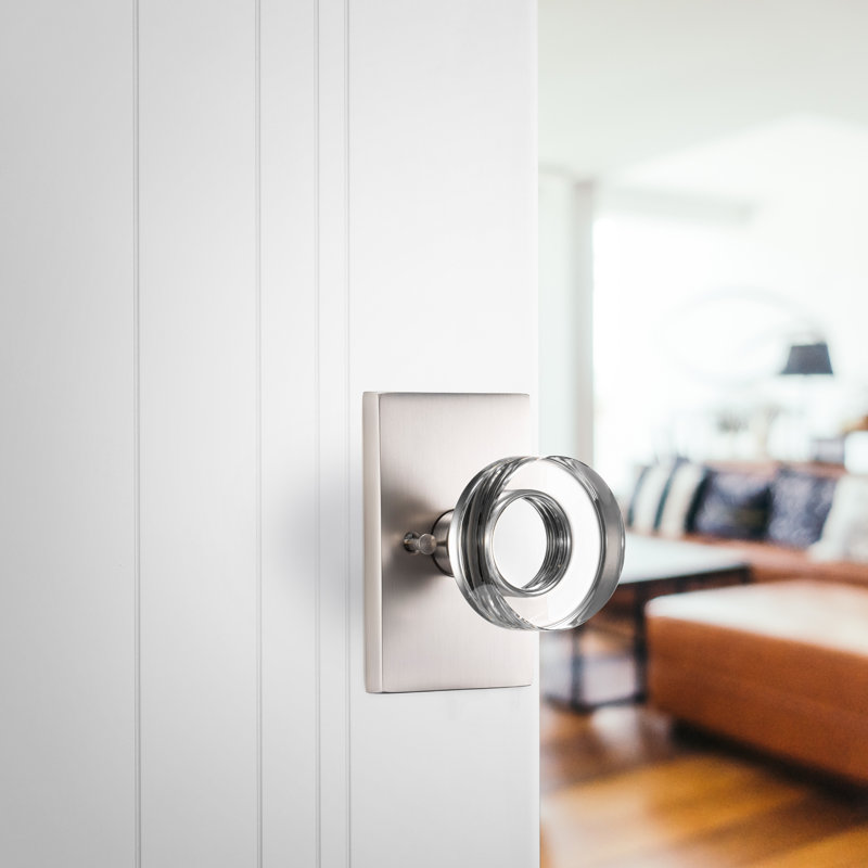 Bouton de porte contemporain en cristal / nickel, Nickel satiné, Intimité (lit et salle de bain)