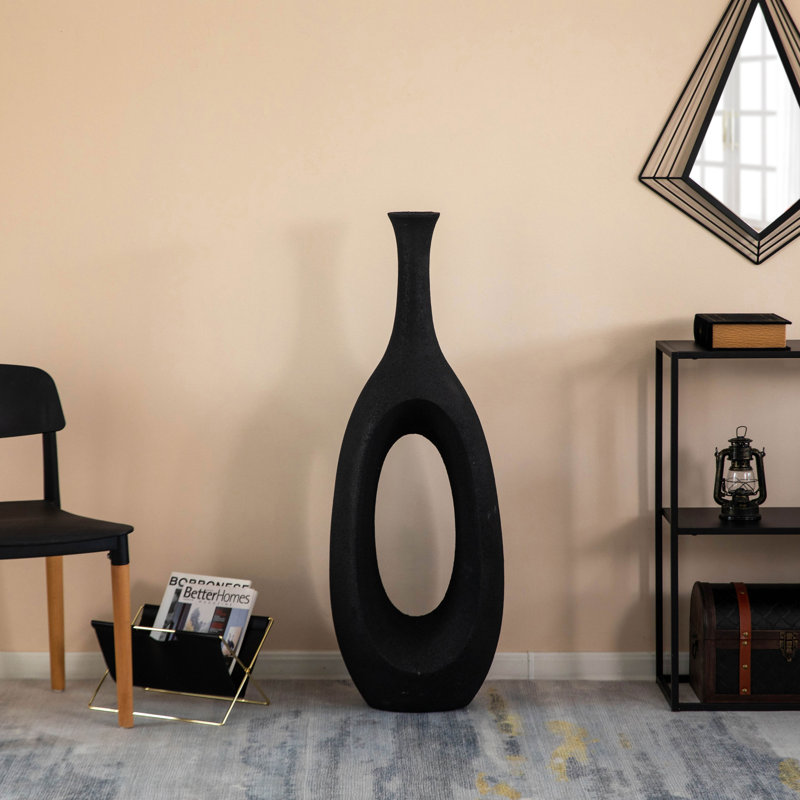 Frosted Black Fiberglass Tall Floor Vase - Decorative Vase For Modern Home Decor, Perfect For Living Room, Home Office, Bedroom, Kitchen, Coffee Bar, Farmhouse Decor, And Wedding Centerpieces