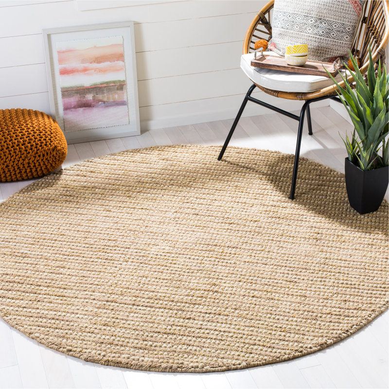 Ferrera Handmade Hand Woven Beige / Multi Area Rug, Round 8'