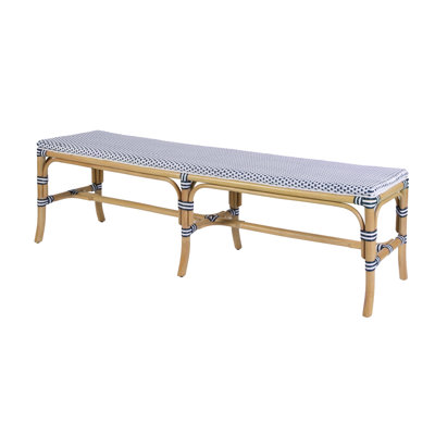 Laguna 66.5 in. W Rattan Backless Accent Bench, White & Navy Blue