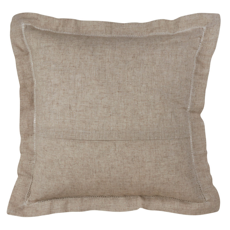 Natural Linen Blend Hemstitch Square Throw Pillow