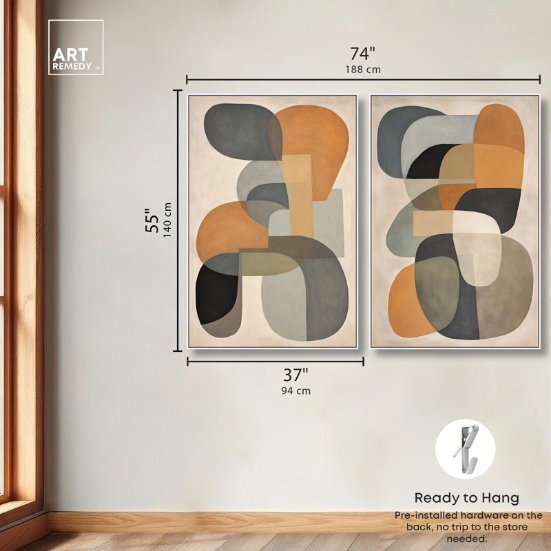 Ricole Abstractions Canvas Print Abstract Boho Art Set by Art Remedy, Black Frame, 10 x 15, 55" H x 37" W, White Frame