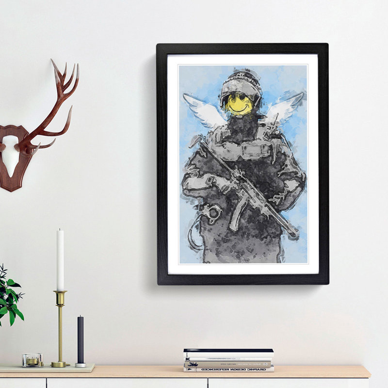 Smiley Policeman by Banksy - Picture Frame Painting Print, Black Framed, 36cm H x 27cm W x 2cm D
