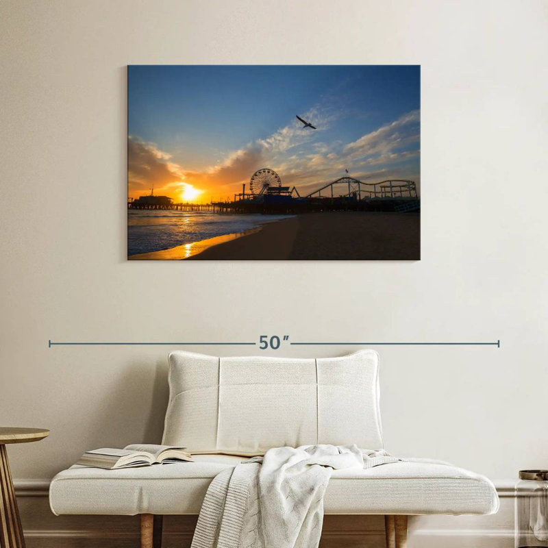 Scène de plage Gillard Santa Monica, H 26 po x l 39 po