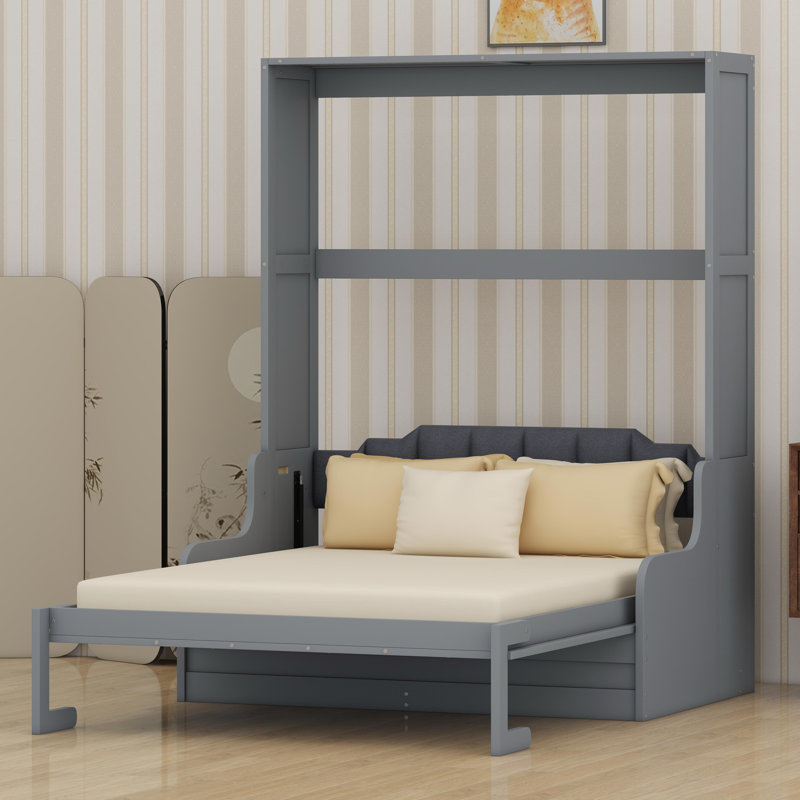 Lit escamotable mural avec coussin de tête de lit rembourré, Grey