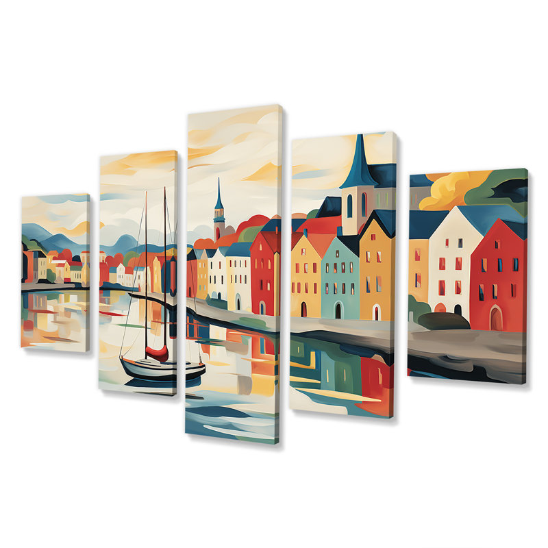 Islande, Reykjavik paysage II - Port côtier, ensemble d'art mural multi-panneaux