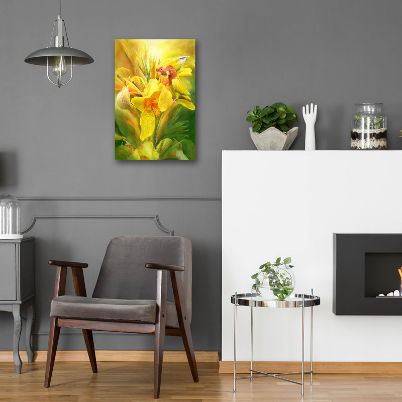 Art mural en verre 16 po x 24 po «Love parmi les orchidées» Ebern Designs par Carol Cavalaris, H 24 po x l 16 po x P 0,2 po