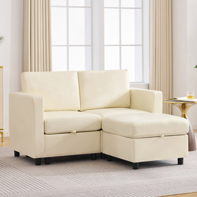 Faux Leather Modular Sofa Set with Storage Ottoman – 2 Seat + Ottoman