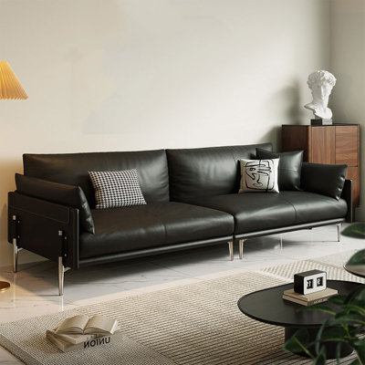 Canapé modulaire noir en cuir véritable