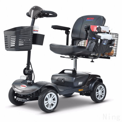 Four Wheels Compact Travel Mobility Scooter With 300w Motor For Adult-300lbs, Gloss Black
