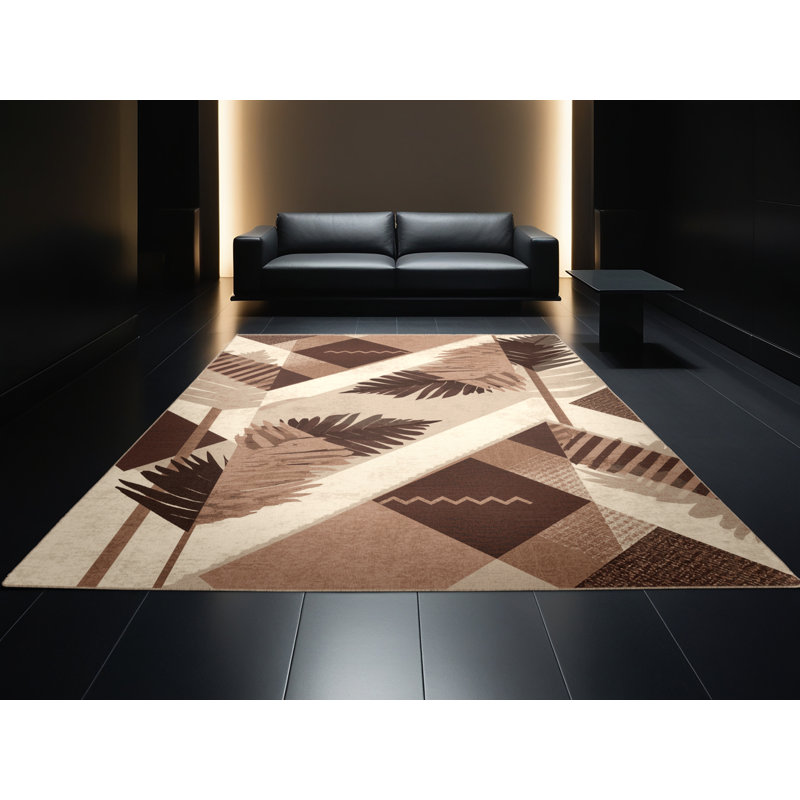Machine Washable Orlandra Pandanus Modern & Contemporary Geometric Rug in Beige – Beige Binding, 2x4