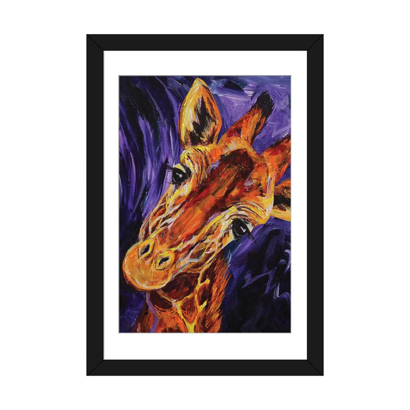 «Giraffe», reproduction sur toile, Papier d'art encadré noir, Blanc, H 32 po x l 24 po x P 1 po