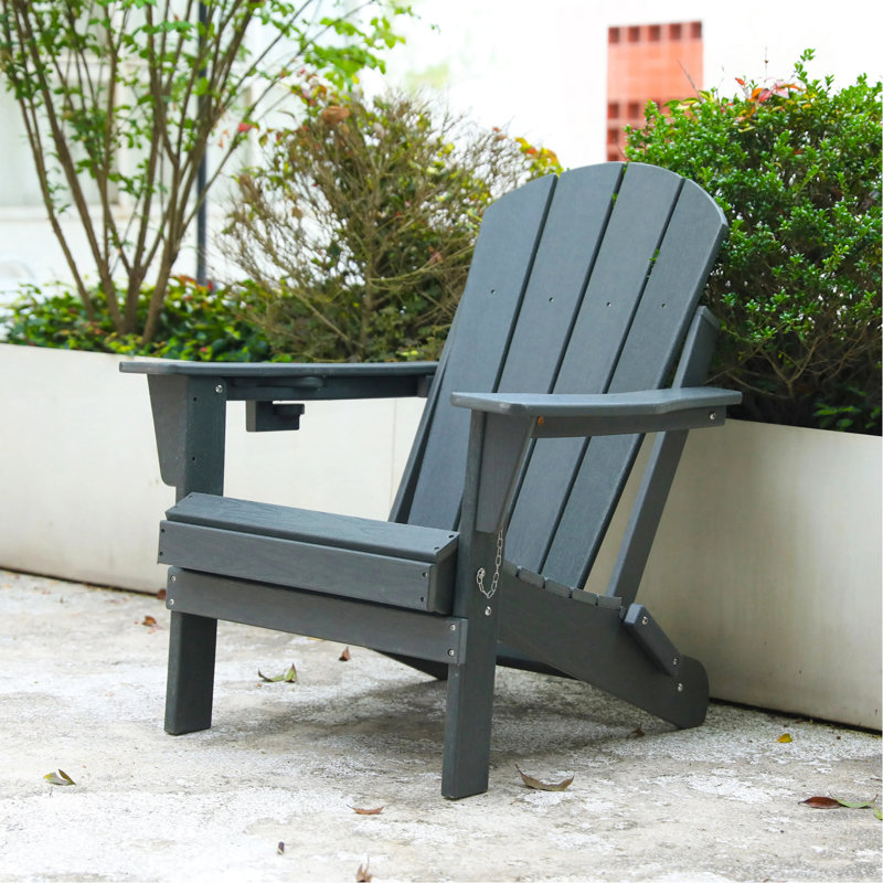 Chaise Adirondack pliante avec porte-gobelet double - Chaise Adirondack en composite avec texture bois - Gris
