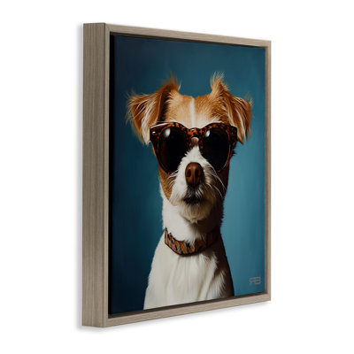 «Cool Dog» sur toile flottante encadrée gris-bleu par Roozbeh Bahramali