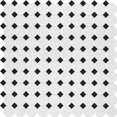 Retro Bianco 12 in. x 12 in. Porcelain Octagon and Dot Mosaic Wall & Floor Tile