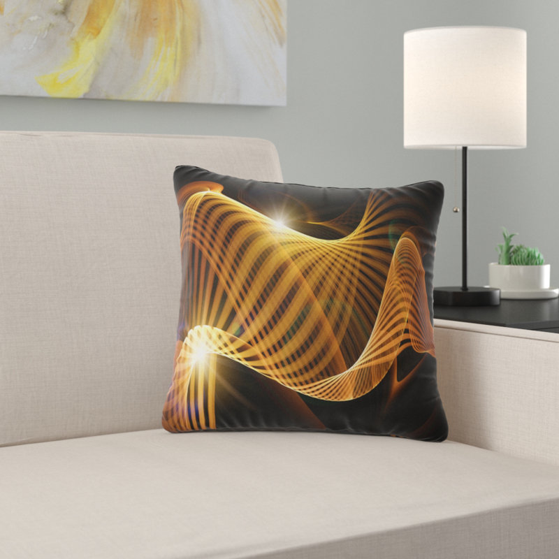Motif fractal jaune en forme de 3D - coussin abstrait imprimé, 16 po x 1 po, Coussin décoratif