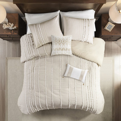 Housse de couette 3 pièces en coton teinté avec des rayures taupe