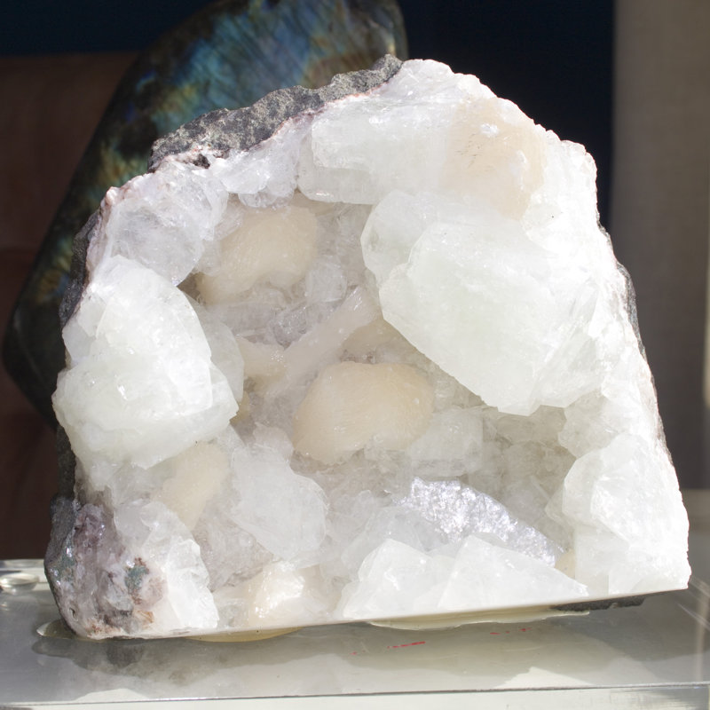 Apophyllite & Stilbite on Basalt - Stand Mounted - Jalgaon, India